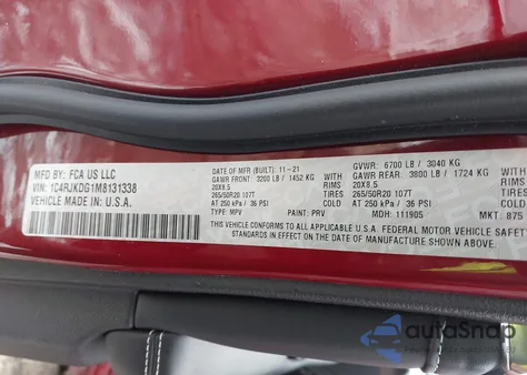 2021 Jeep Grand Cherokee L Overland 4X4 from USA, damaged, VIN 1C4RJKDG1M8131338